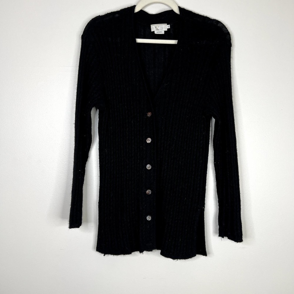 Vintage Top Knit Alpaca Blend Button Front Cardigan Sweater Longline Side Split